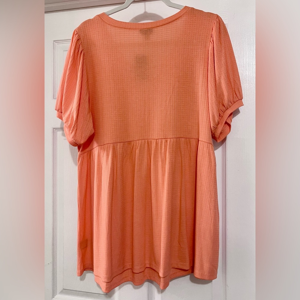 NEW Torrid Coral Babydoll Textured Knit Strappy Short Sleeve Top, Size 2 - Picture 7 of 8